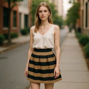 Neslay Designer Stylish Black and Tan Striped Skirt
